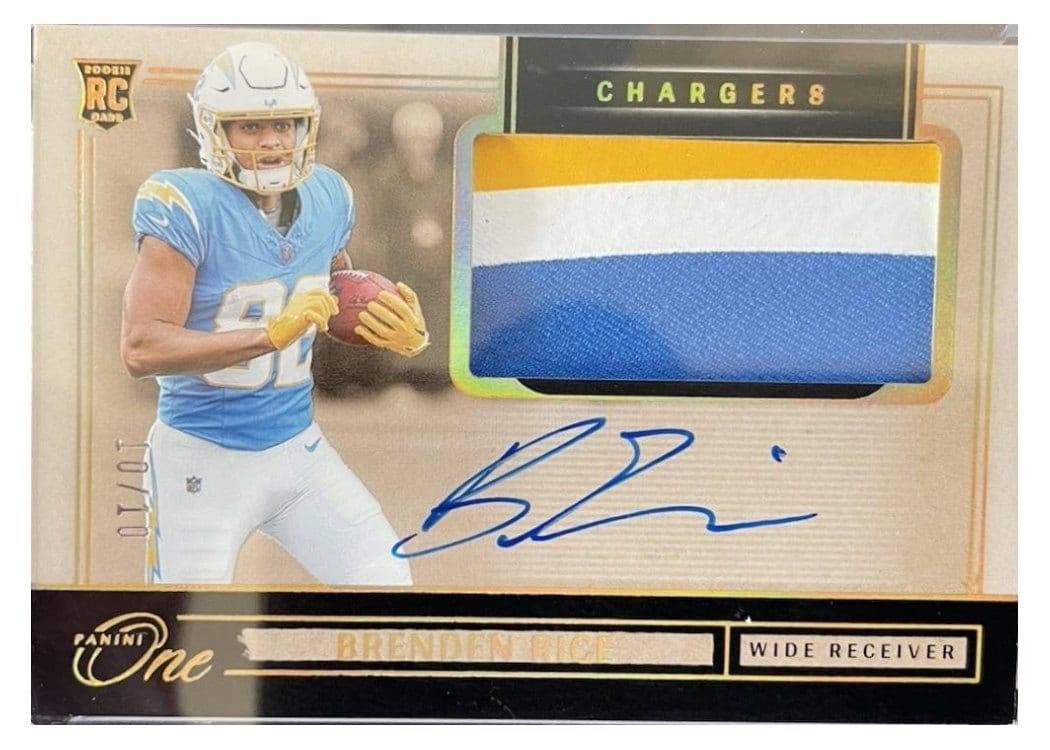 2024 Panini One Rookie Patch Autographs Brenden Rice #29 card