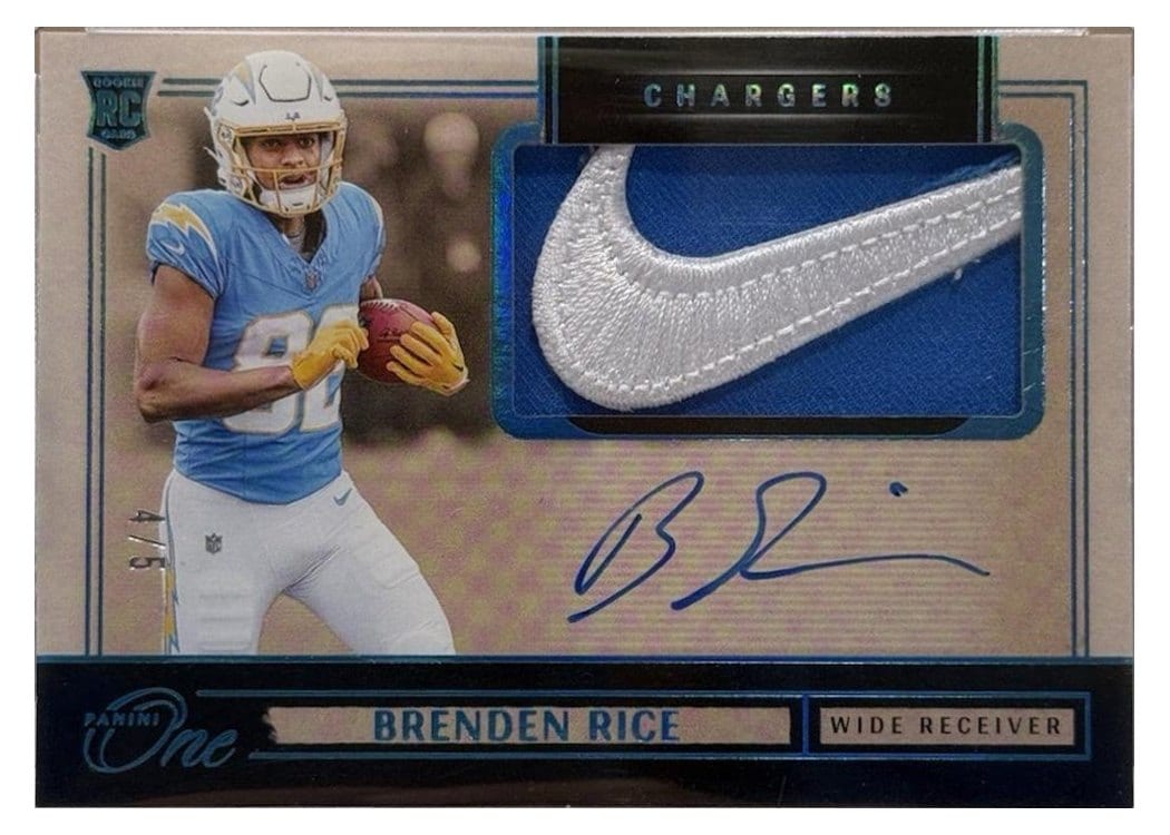 2024 Panini One Rookie Patch Autographs Brenden Rice #29 card