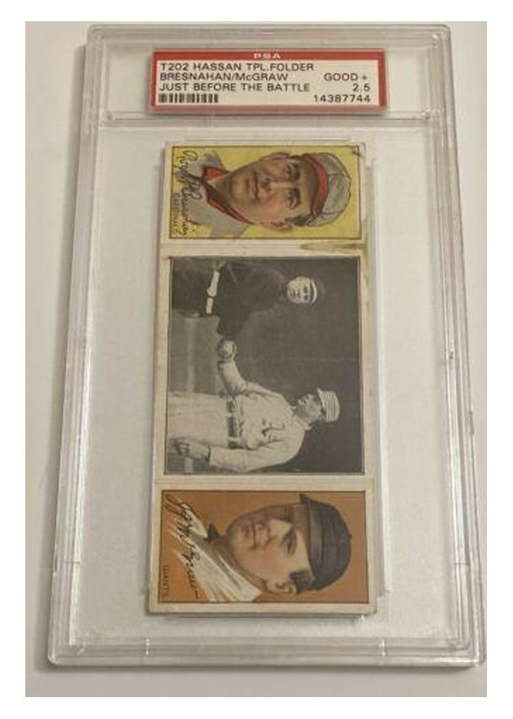 1912 T202 Hassan Triple Folder Bresnahan, McGraw Just Before the Battle card