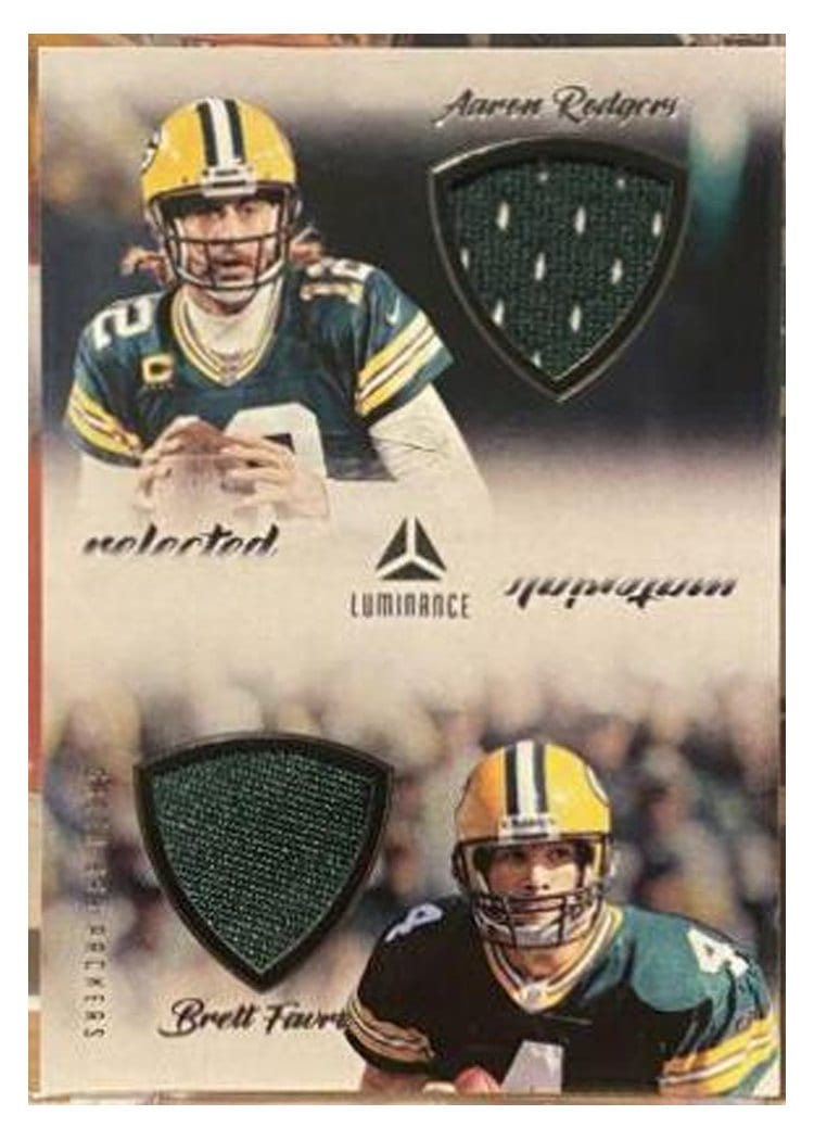 2022 Panini Luminance Reflected Materials Brett Favre / Aaron Rodgers #RM-2 card