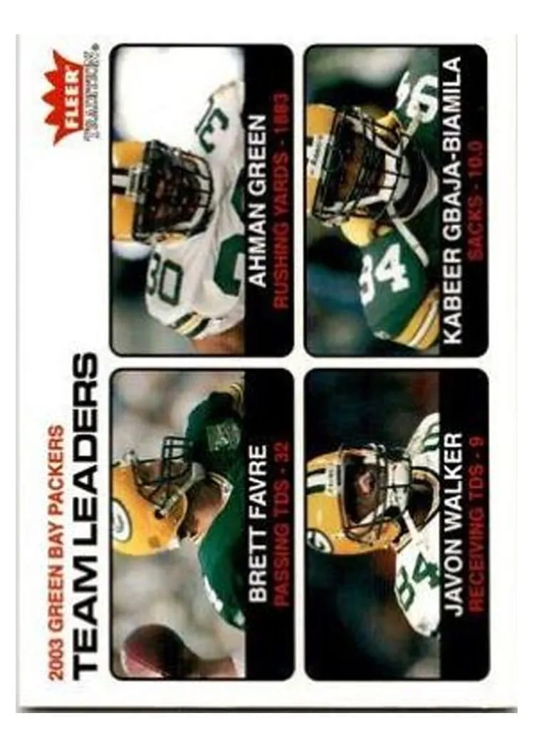 2004 Fleer Tradition Brett Favre, Ahman Green, Javon Walker, Kabeer Gbaja Biamila #22 card