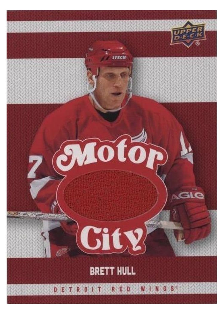 2025-26 Upper Deck Detroit Red Wings Centennial Motor City Premium Materials Brett Hull #MCM-BH card