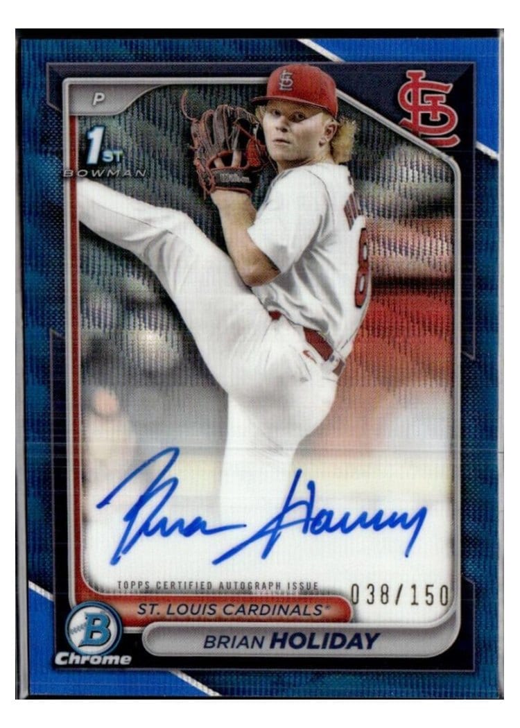 2024 Bowman Draft Chrome Prospect Autographs Brian Holiday Blue Wave Refractor #CPA-BHO card