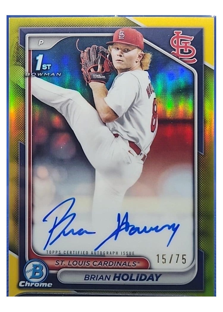 2024 Bowman Draft Chrome Prospect Autographs Brian Holiday Yellow Refractor #CPA-BHO card