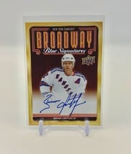 2025-26 Upper Deck New York Rangers Centennial Broadway Blue Signatures Brian Leetch #BBS-BL card