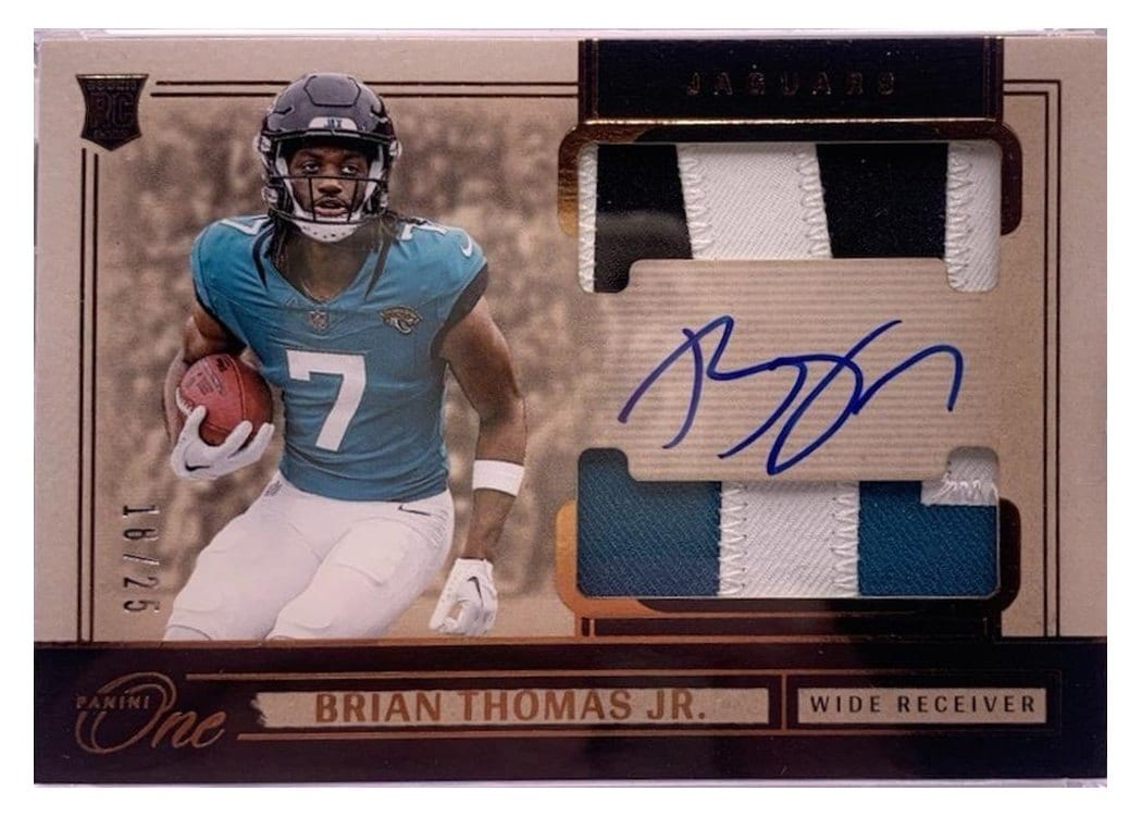 2024 Panini One Rookie Dual Patch Autographs Brian Thomas Jr. #33 card