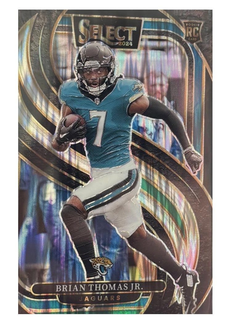 2024 Panini Select Base Set Brian Thomas Jr. Black Green Prizm Shock #143 card