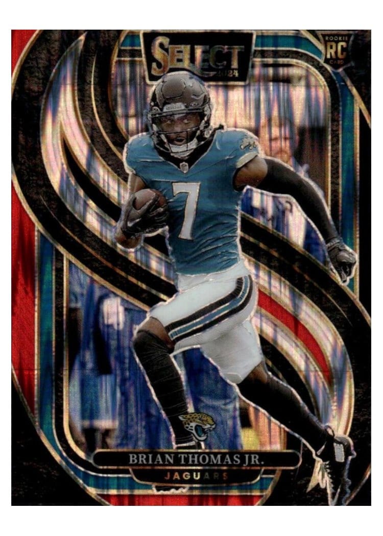 2024 Panini Select Base Set Brian Thomas Jr. Black Red Prizm Shock #143 card