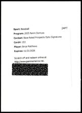 2024 Donruss Rated Prospects Optic Signatures Brice Matthews #115 card