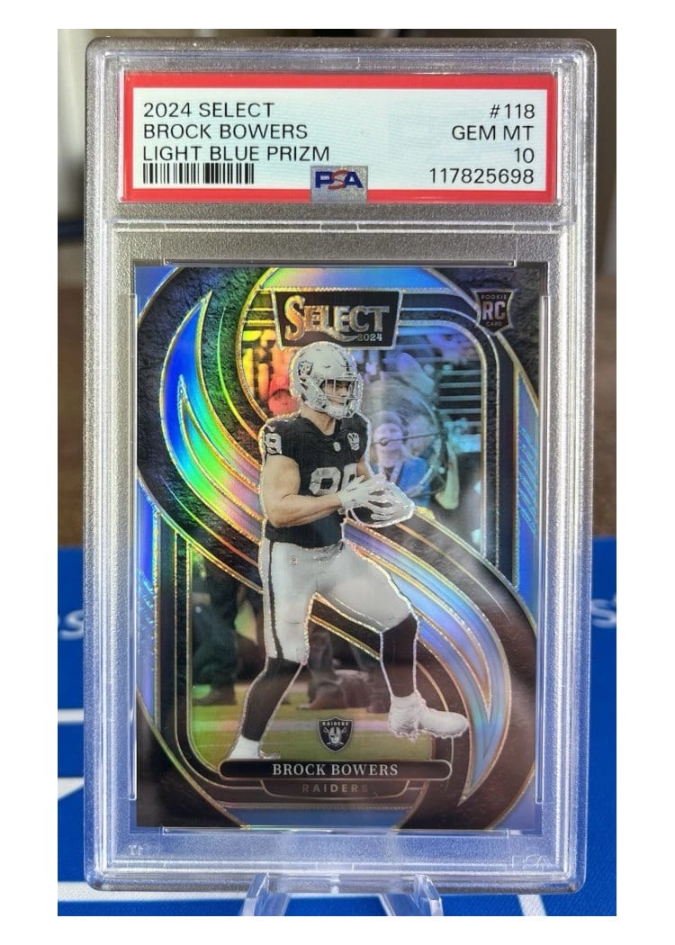 2024 Panini Select Base Set Brock Bowers Light Blue Prizm #118 card