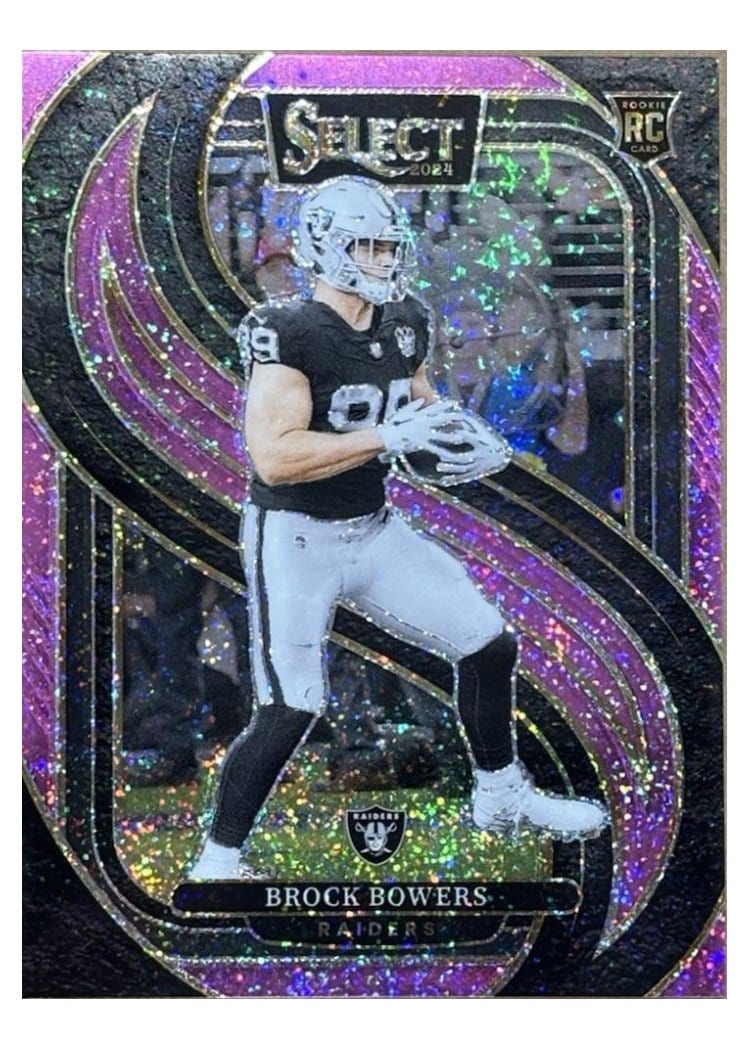 2024 Panini Select Base Set Brock Bowers Pink Glitter Prizm #118 card