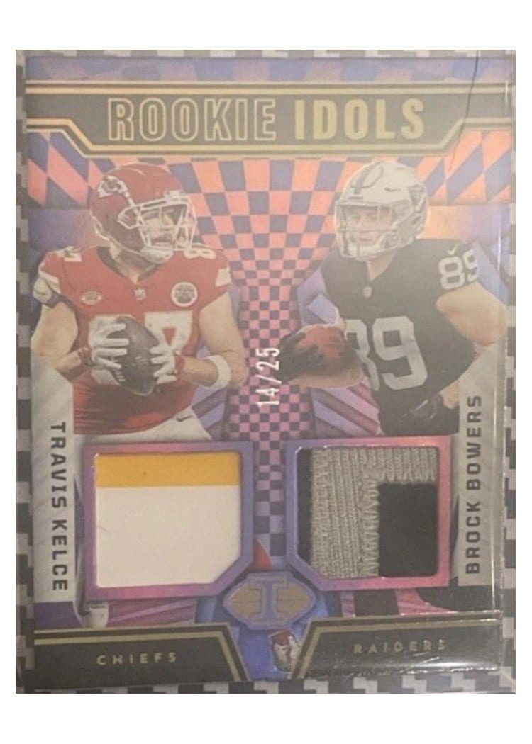 2024 Panini Illusions Rookie Idols Dual Memorabilia Brock Bowers/Travis Kelce #1 card