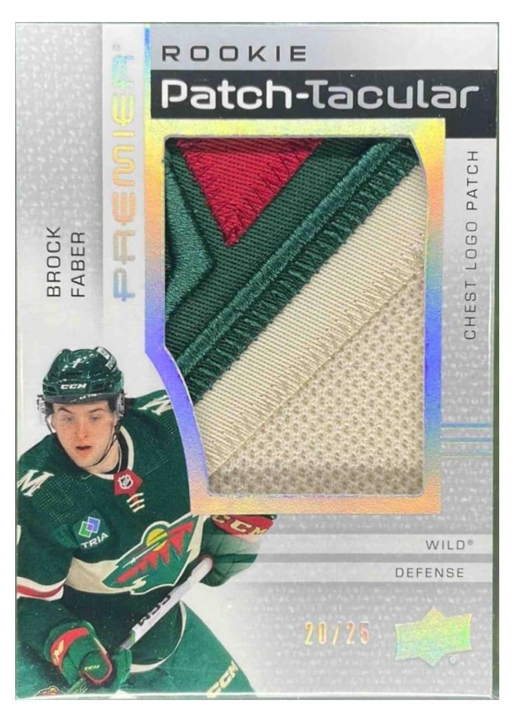 2023-24 Upper Deck Premier Rookie Patch-Taculars Chest Logos Brock Faber #RPT-BF card