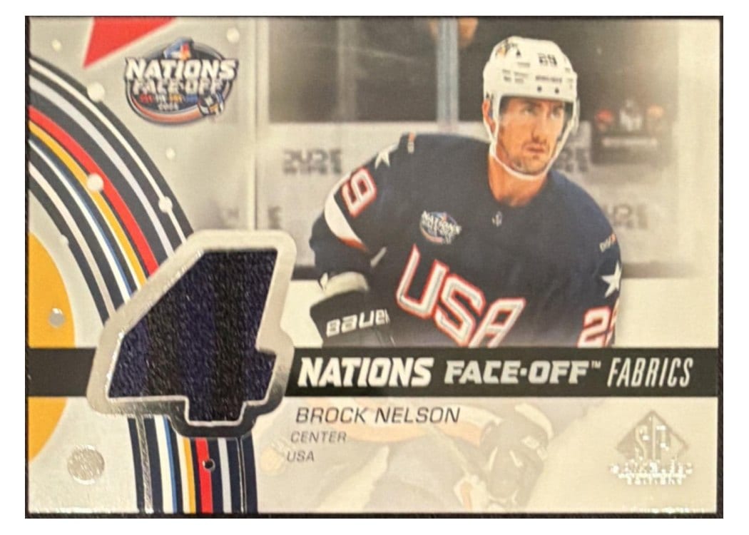 2025-26 SP Game Used 2025 4 Nations Face-Off Fabrics Brock Nelson #4N-BN card