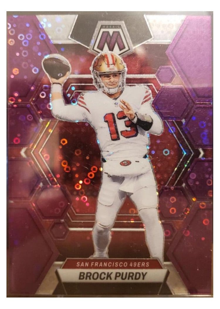 2023 Panini Mosaic Base Set Brock Purdy No Huddle Purple #211 card