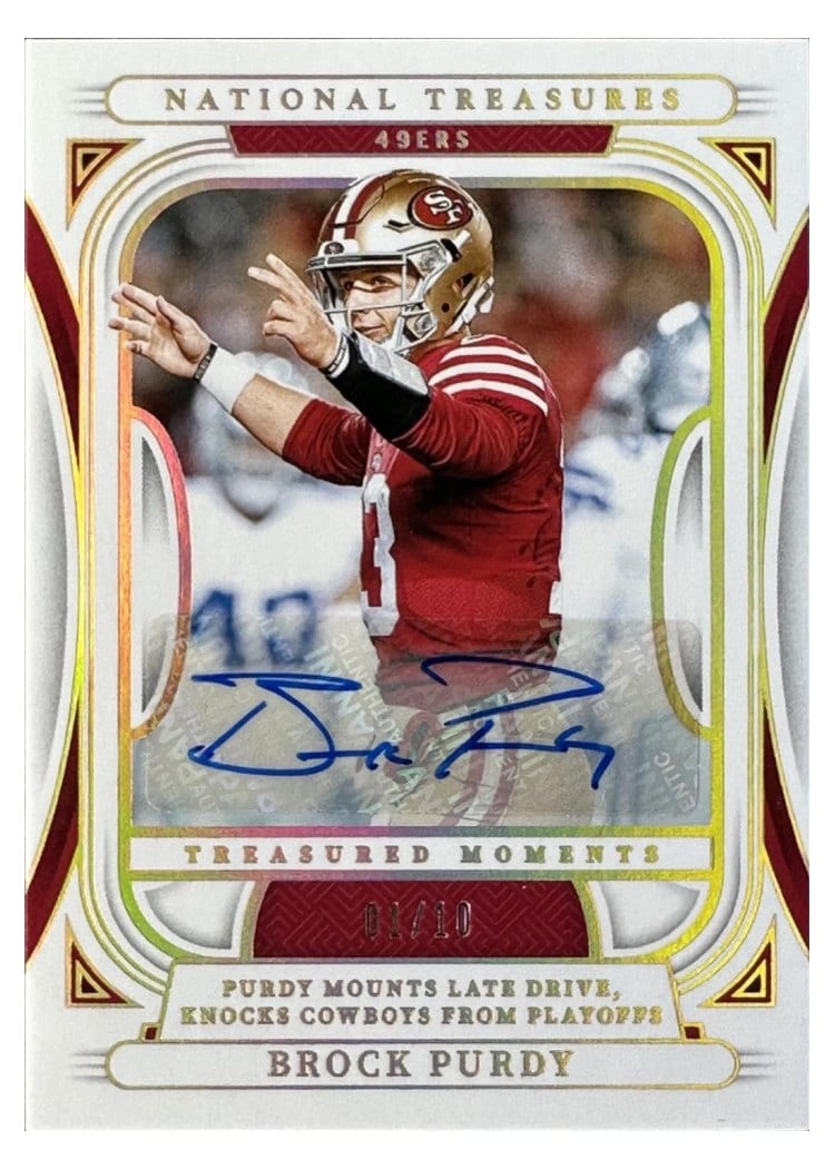 2024 Panini National Treasures Treasured Moments Signatures Holo Gold Brock Purdy #13 card