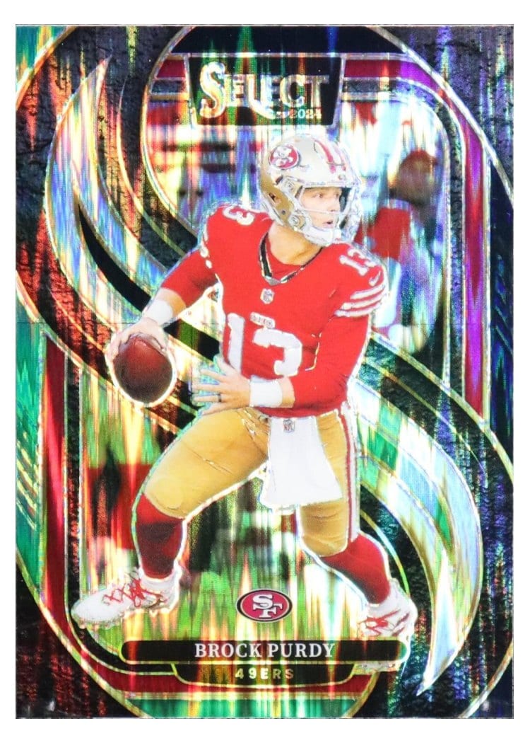 2024 Panini Select Base Set Brock Purdy Black Green Prizm Shock #124 card