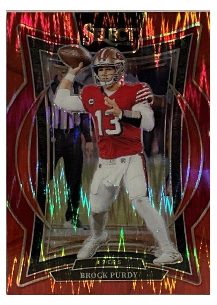 2024 Panini Select Base Set Brock Purdy Red Prizm Shock #37 card