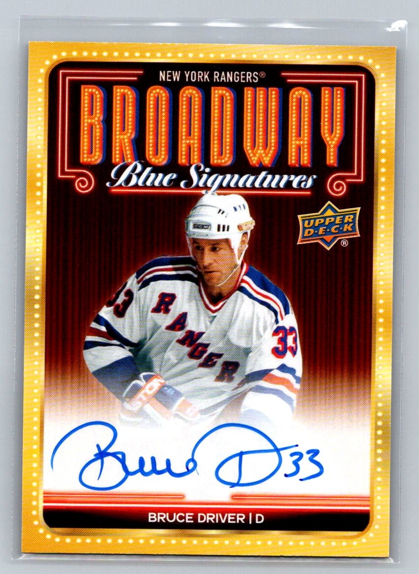 2025-26 Upper Deck New York Rangers Centennial Broadway Blue Signatures Bruce Driver #BBS-BD card