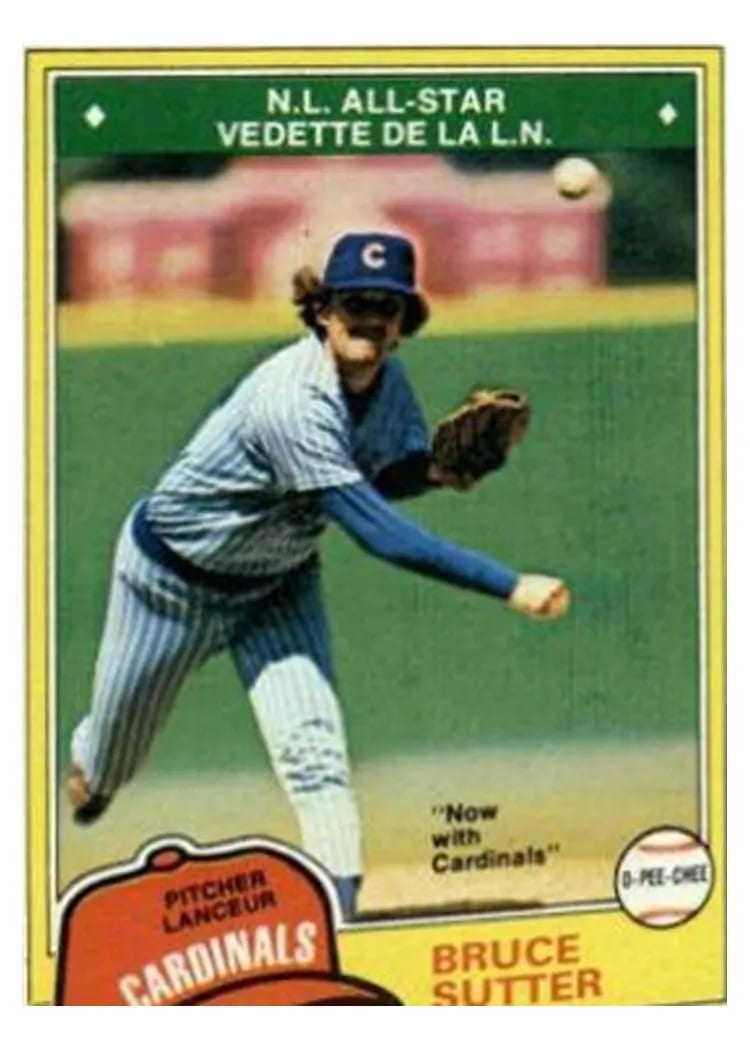 1981 O Pee Chee Bruce Sutter #9 card
