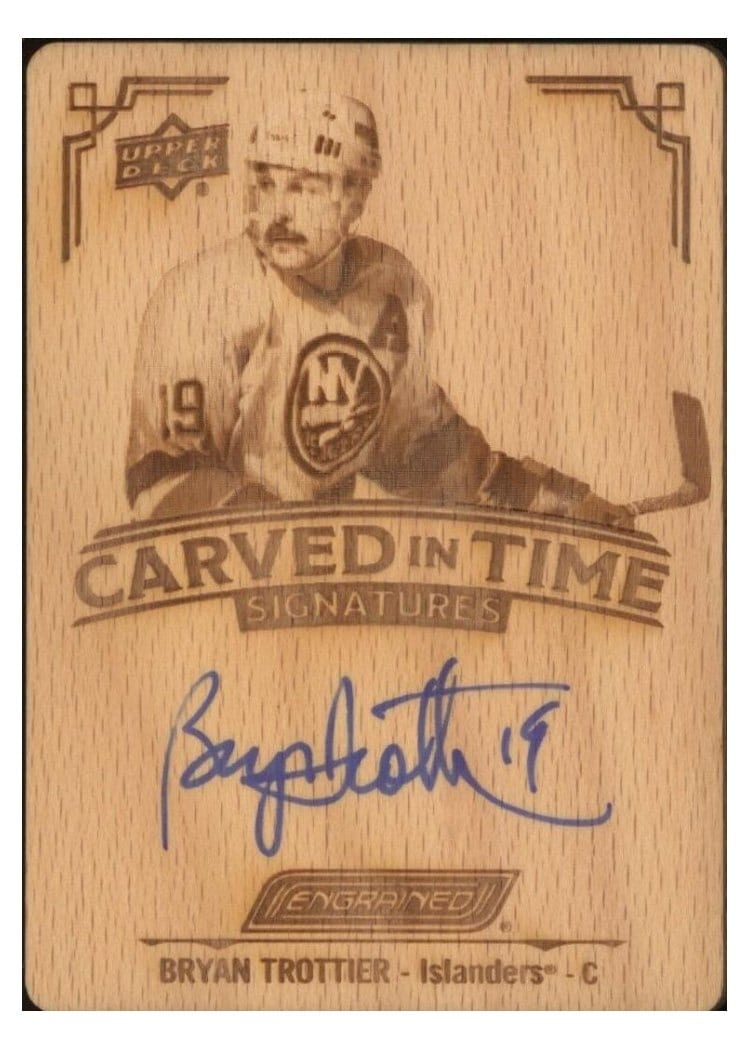 2023-24 Upper Deck Engrained Carved in Time Manufactured Wood Signatures Bryan Trottier #CT-22