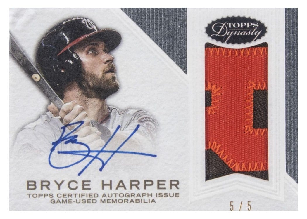 2016 Topps Dynasty Autograph Patches Bryce Harper #AP-BH5 card