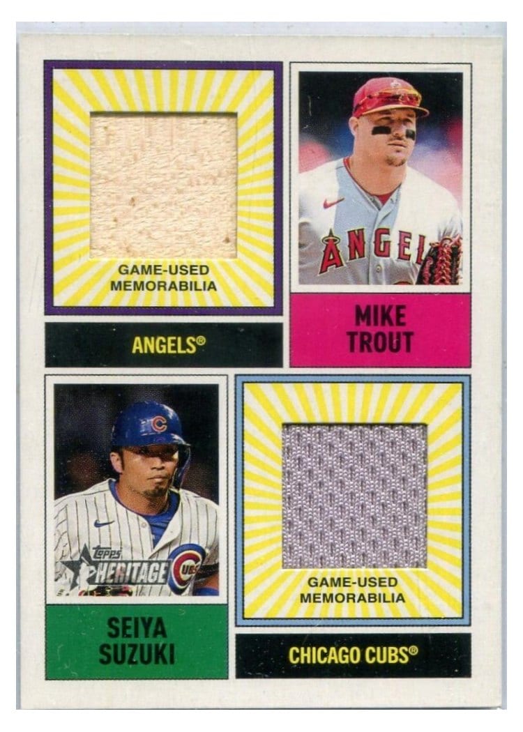 2025 Topps Heritage Dual Player MLB Collection Relics Bryce Harper / Mike Trout #DPMCR-TH card