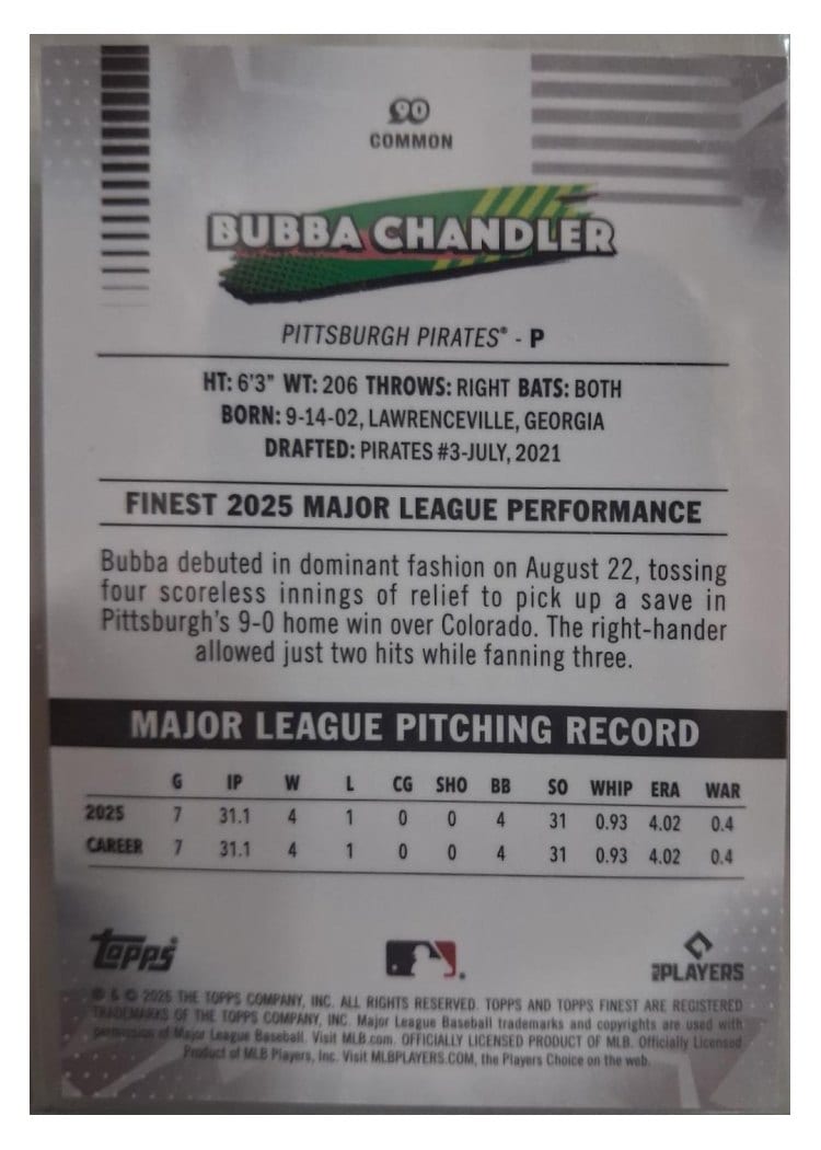 2026 Topps Finest Bubba Chandler #90 card
