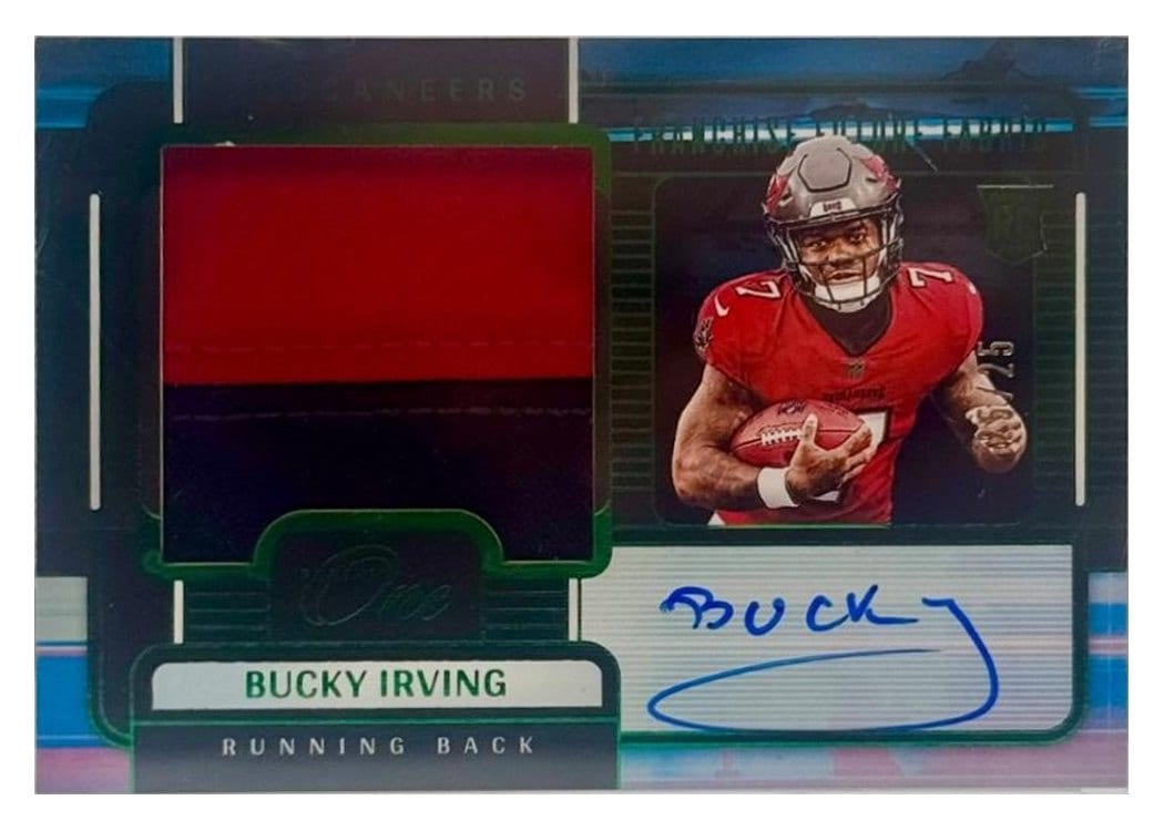 2024 Panini One Franchise Future Fabric Autographs Bucky Irving #89 card