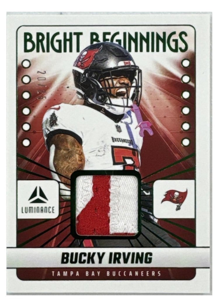 2025 Panini Luminance Bright Beginnings Relics Bucky Irving #5 card