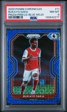 2020 Panini Chronicles Prizm Premier League Bukayo Saka Blue Mojo #11 card