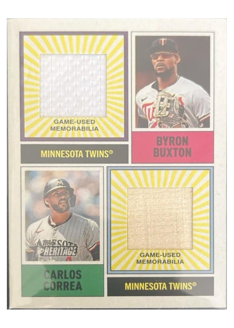 2025 Topps Heritage Dual Player MLB Collection Relics Byron Buxton / Carlos Correa #DPMCR-BC card