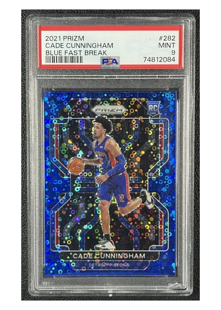 2021 Panini Prizm Cade Cunningham Fast Break Blue Prizm #282 card