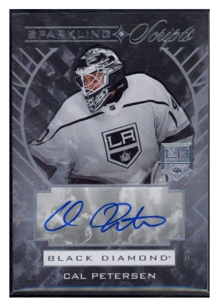 2021-22 Upper Deck Black Diamond Sparkling Scripts Cal Petersen #SC-CP card