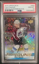 2019 Upper Deck Cale Makar Speckled Rainbow Foil #493 card