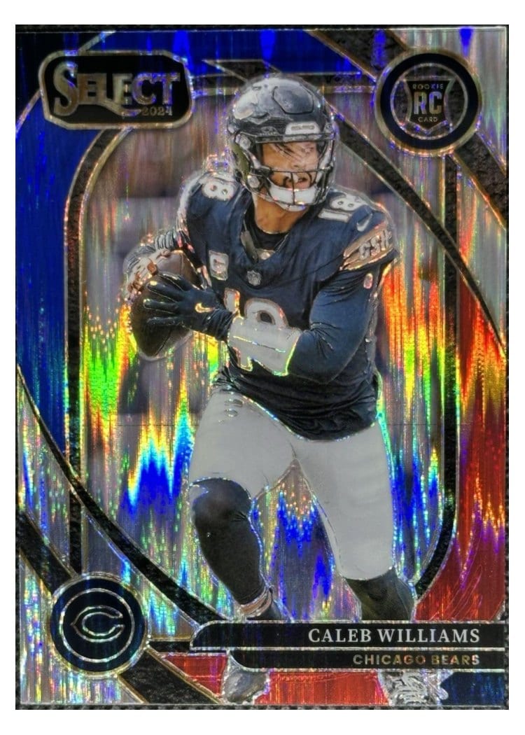 2024 Panini Select Base Set Caleb Williams Red Blue Prizm Shock #216 card
