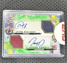 2024 Topps Inception Dual Rookie Relic Autographs Caleb Williams / Jayden Daniels #DRRA-WD card