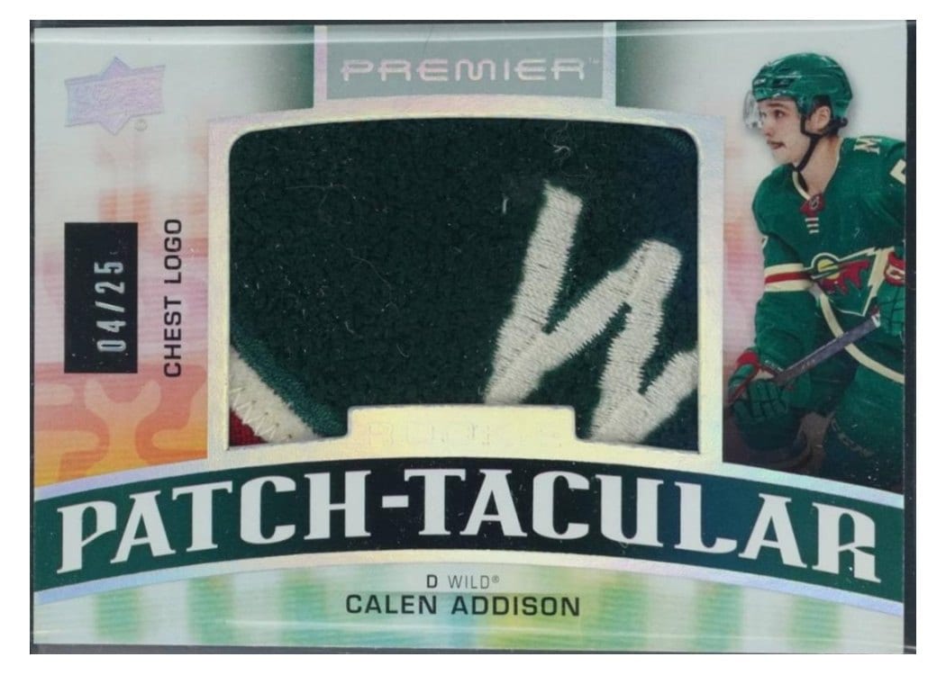 2021-22 Upper Deck Premier Rookie Patch-Taculars Chest Logos Calen Addison #RPT-CA card