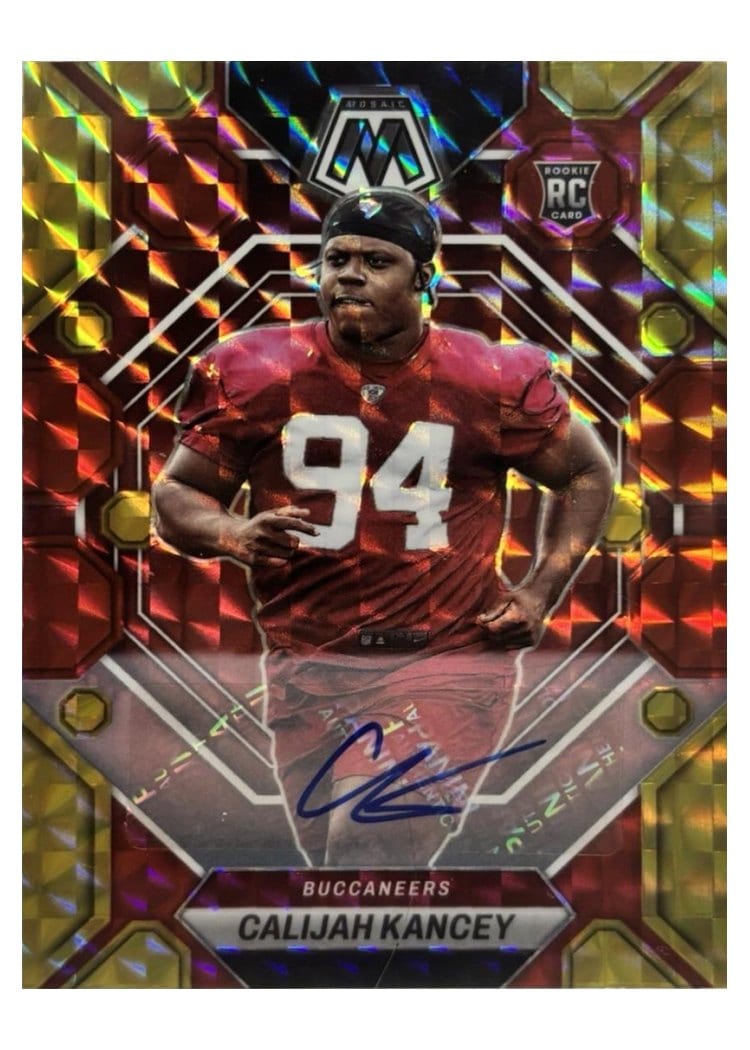 2023 Panini Mosaic Base Set Calijah Kancey Autograph Choice Fusion Red Yellow #293 card
