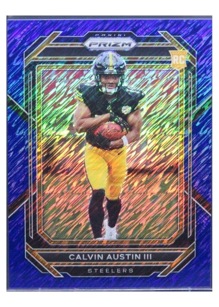 2022 Panini Prizm Base Set Calvin Austin III Blue Shimmer #338 card