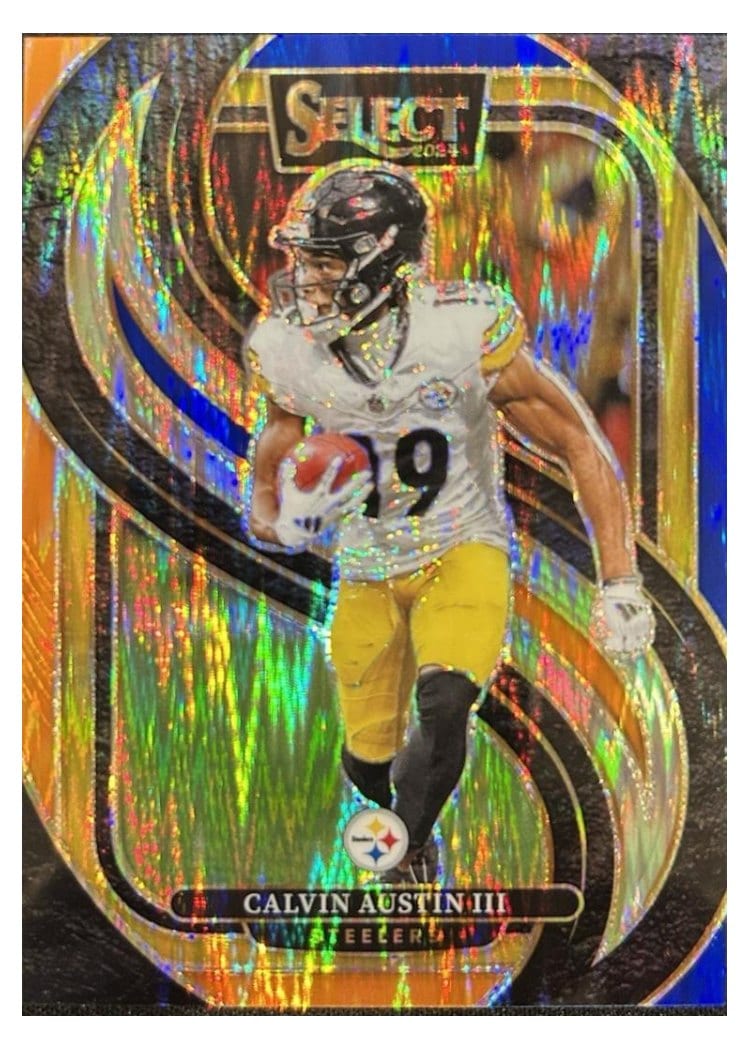 2024 Panini Select Base Set Calvin Austin III Blue Orange Prizm Shock #133 card