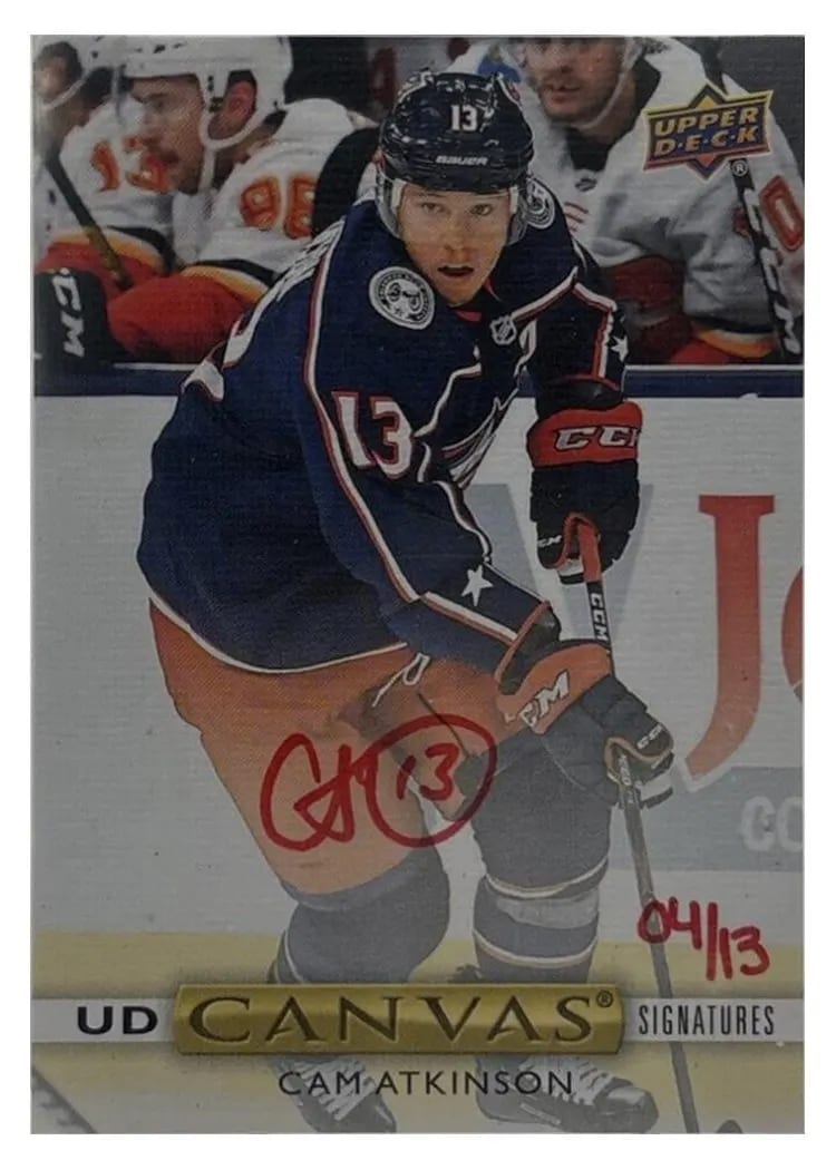 2019-20 Upper Deck Clear Cut Canvas Signatures Cam Atkinson #CS-CA card