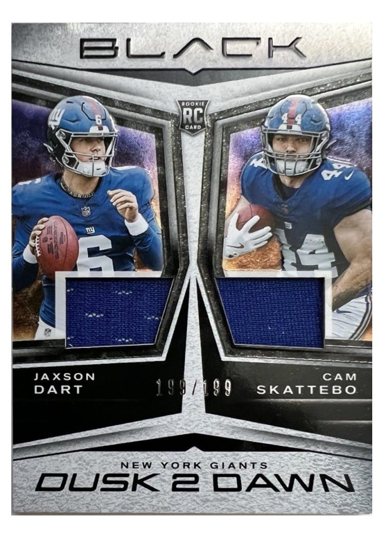 2025 Panini Black Dusk 2 Dawn Dual Relics Cam Skattebo/Jaxson Dart #2 card