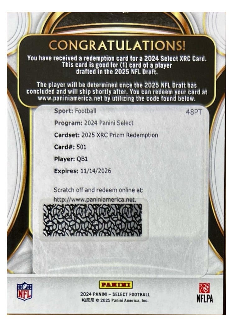2024 Panini Select 2025 XRC Prizm Redemption Cam Ward #501 card