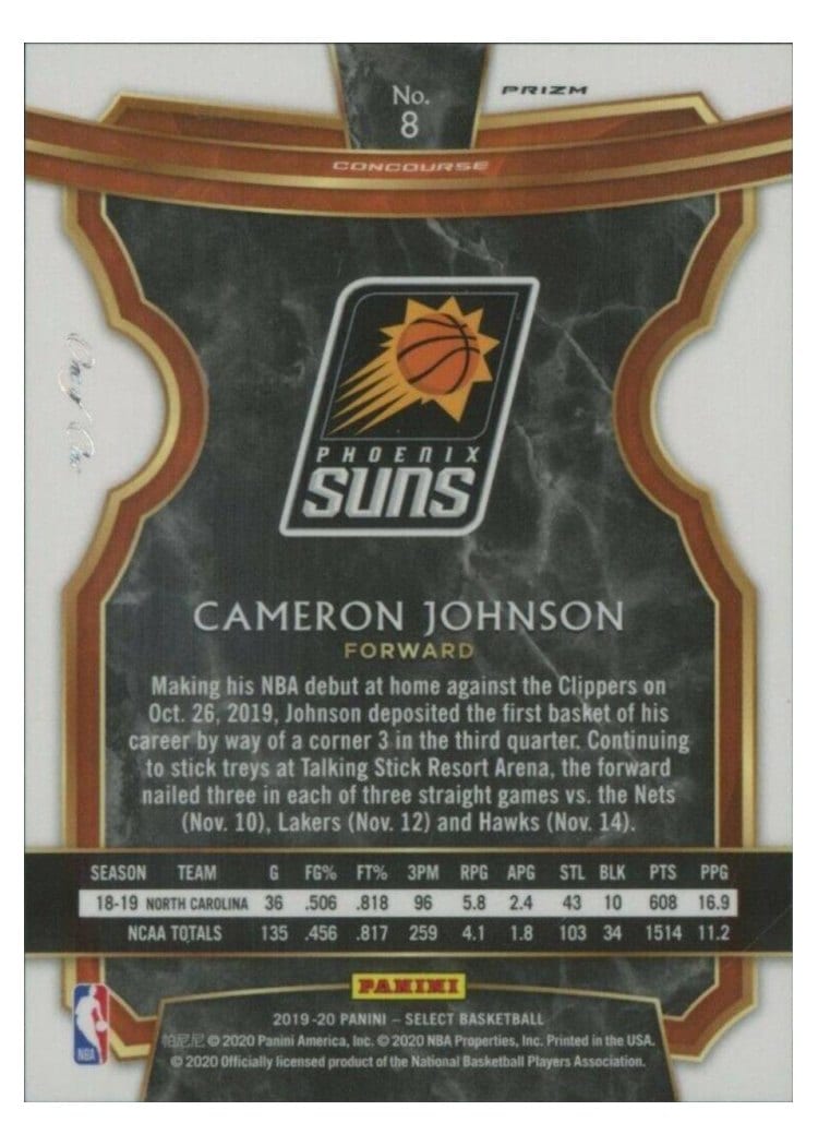 2019-20 Panini Select Base Set Cameron Johnson #8 card