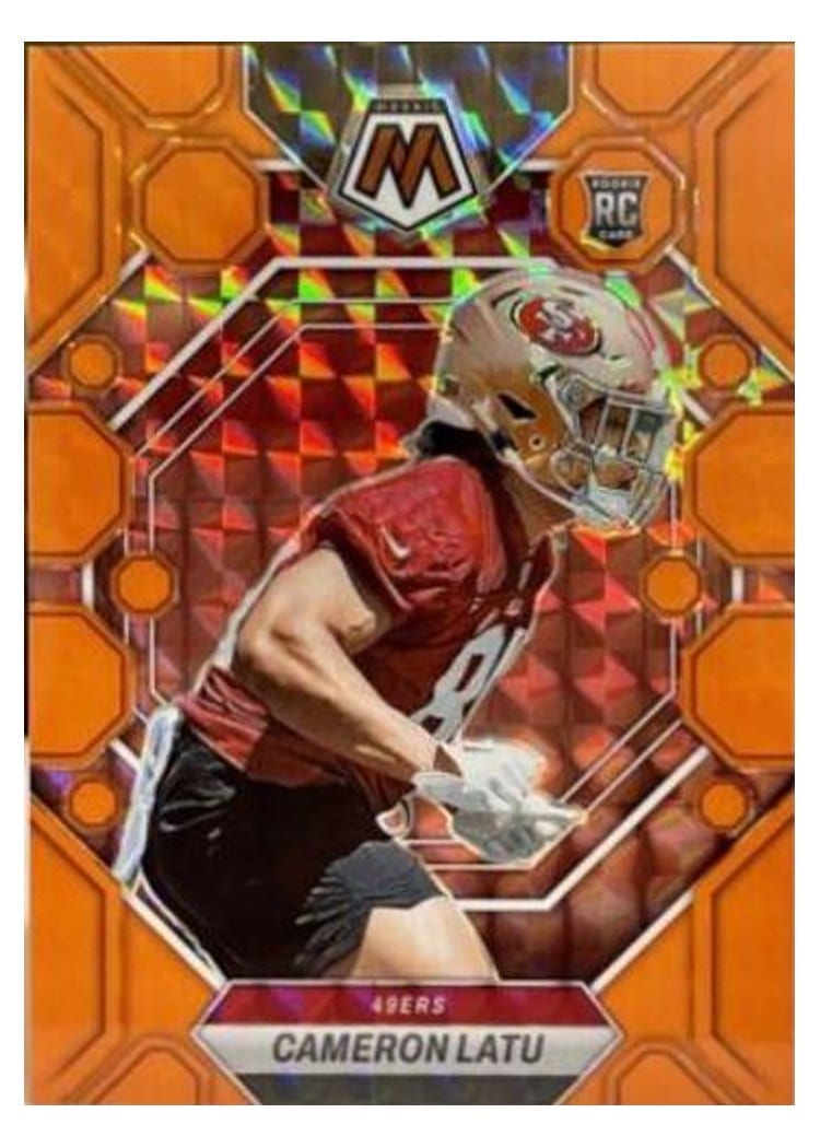 2023 Panini Mosaic Base Set Cameron Latu Orange Fluorescent #295 card