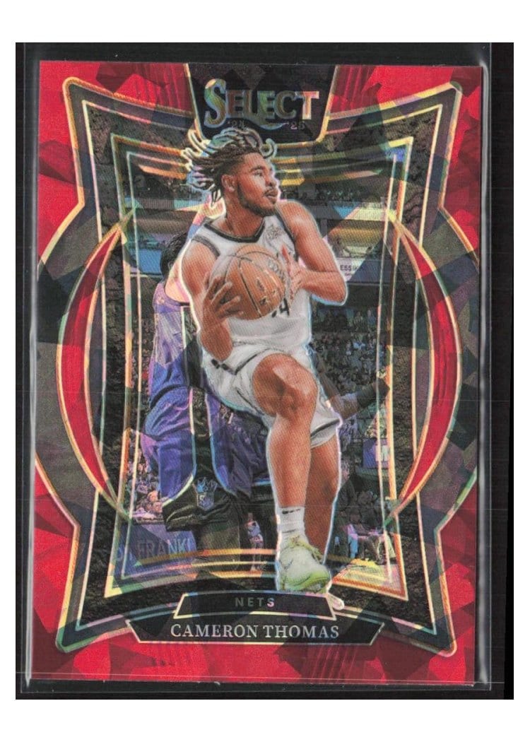 2024-25 Panini Select Base Set Cameron Thomas Red Cracked Ice Prizm #50 card