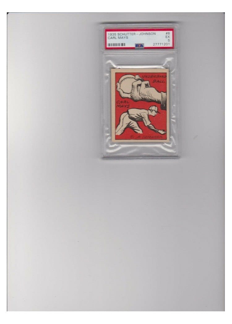 1935 Schutter Johnson Carl Mays #8 card