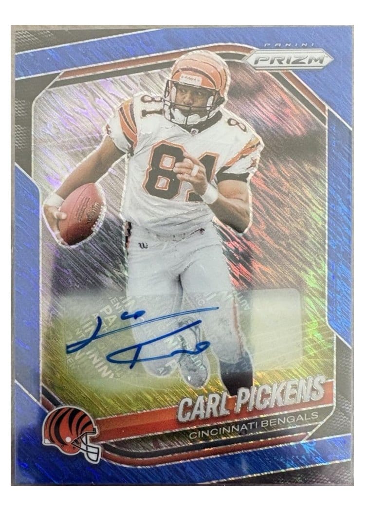 2025 Panini Prizm Base Set Carl Pickens Blue Shimmer Autograph #152 card