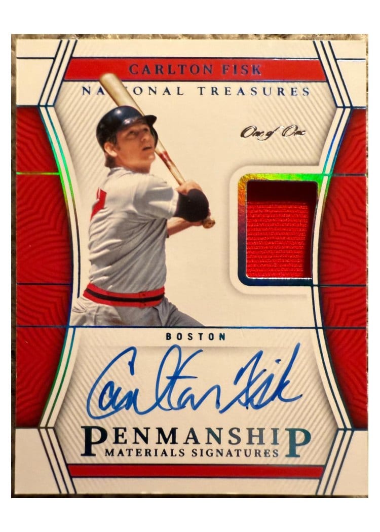 2023 Panini National Treasures Penmanship Materials Signatures Carlton Fisk #15 card